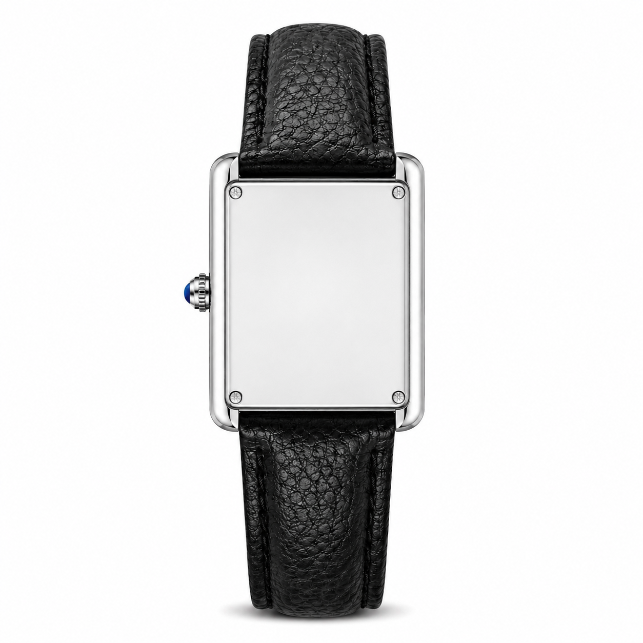 SR Prestige 38mm polished caseback and black leather strap